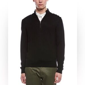 NWT Bruno Magli Plaited 1/4-Zip Merino Wool Mock Neck Sweater Men's Black Large